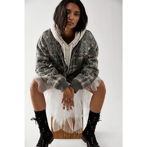 Free People Louie Embellished Oversize Bomber Jacket Size XS $428 - Picture 1 of 15